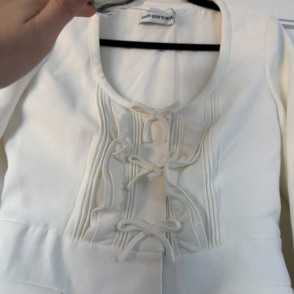 NWT Self-Portrait Crepe Midi Dress Bow Accent Jacket-inspired Pleated Skirt Sz 6 - Picture 7 of 9